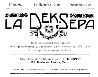 Gazetkapo de la unua numero de <em>La Dek-Sepa</em> (decembro 1910)